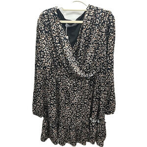 The Modern Abstract Womens Mini Dress Faux Wrap Long Sleeve Lined Black Size 2XL